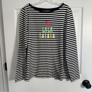 Talbots Christmas top, sz. L, "FaLaLaLaLa", stripe, holidays, party, festive